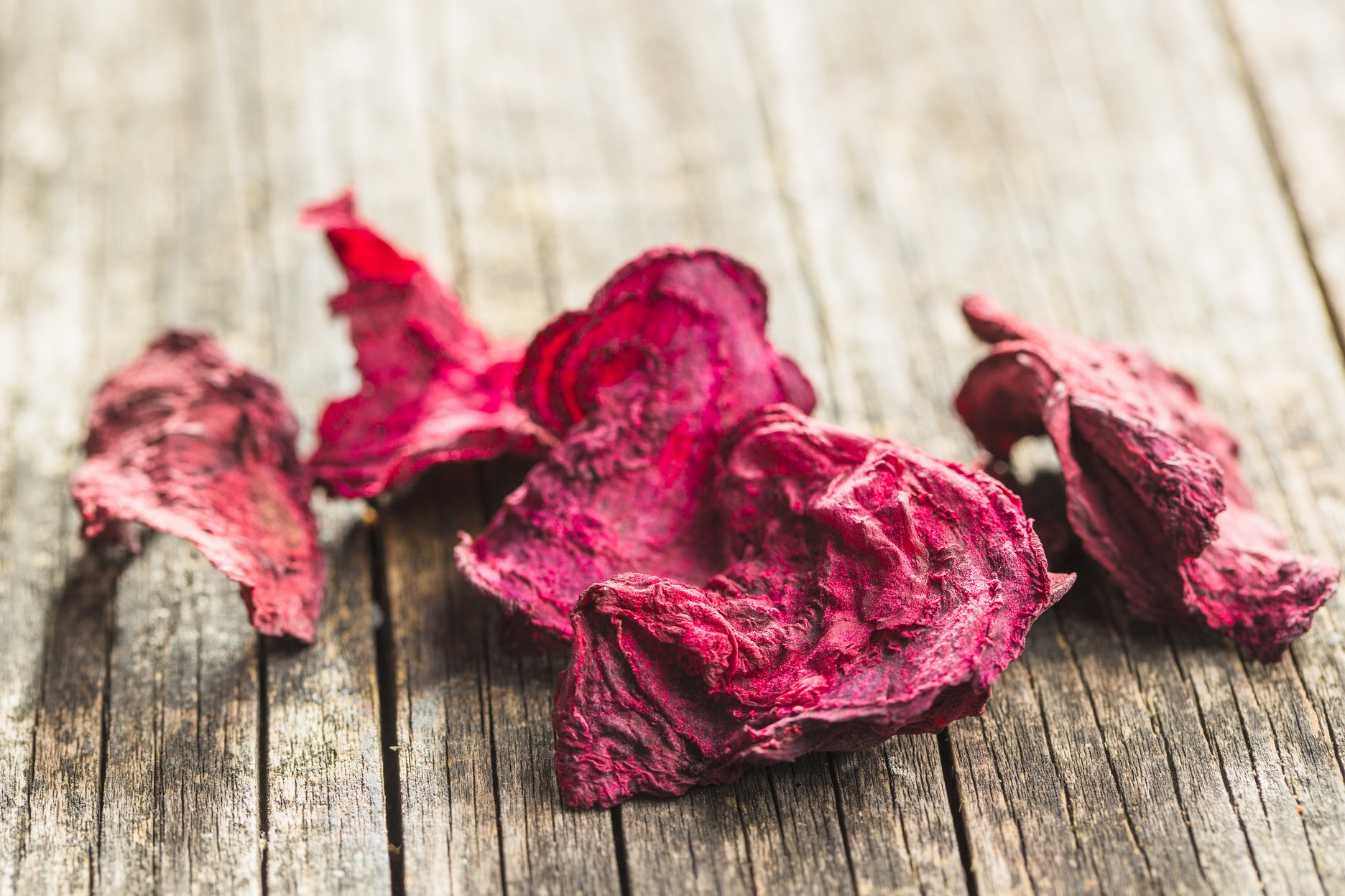 Dried Beetroot Chips on a Table